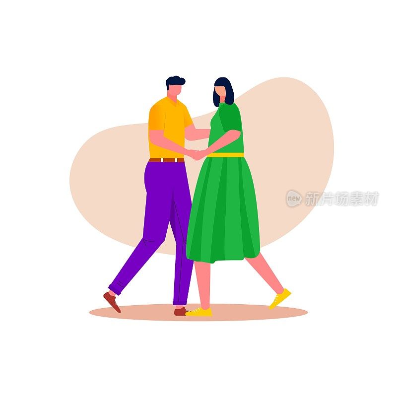 Happy family relaxing, dancing, listen to music. Man and woman, couple spending time together. Husband and wife enjoying home entertainment. Vector flat interior illustration
